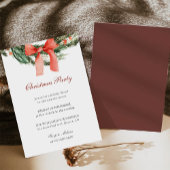 赤いリボンの松のリース クリスマスパーティー 招待状