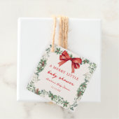 赤いリボンの楽しいクリスマスベイビーシャワー フェイバータグ (インサイチュ)