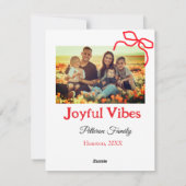 赤いリボンの楽しい雰囲気を追加 家族名 フォト クリスマス (裏面)