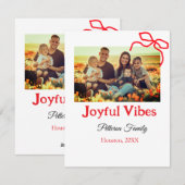 赤いリボンの楽しい雰囲気を追加 家族名 フォト クリスマス (正面/裏面)