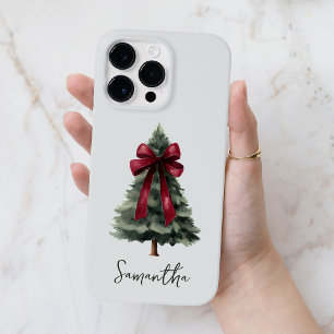 赤いリボンの水彩クリスマスツリー スクリプト名 Case-Mate iPhone 14 PRO MAXケース