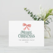 赤いリボンの水彩クリスマス シーズンカード (スタンド正面)