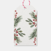 赤いリボンの水彩画の緑のヒイラギの実のクリスマス ギフトタグ (裏面)