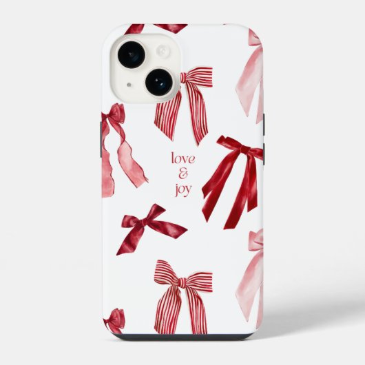 赤いリボンの水彩iPhoneケース iPhoneケース (裏面)