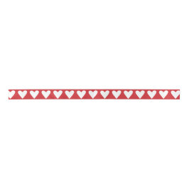 赤いリボンの白い民俗ハート サテンリボン