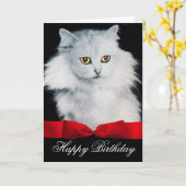 赤いリボンの白い猫の女王 カード (黄色い花)