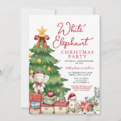 赤いリボンの白い象のクリスマスパーティー交換会 招待状 (正面)