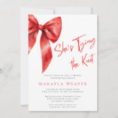 赤いリボンの結婚前お祝いパーティー　花嫁が結婚する 招待状 (正面)