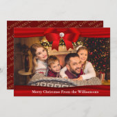 赤いリボンの聖包まれた降誕祭お目出とう シーズンカード (正面/裏面)