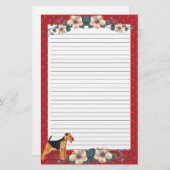 赤いリボンの花柄は文房具を並べました 便箋 (正面/裏面)