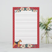 赤いリボンの花柄は文房具を並べました 便箋 (スタンド正面)