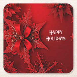 赤いリボンの花模様のホリデーシーズン クリスマス ペーパーコースター