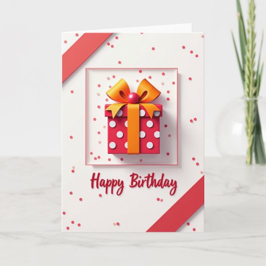 赤いリボンの誕生日お祝いカード カード (正面)
