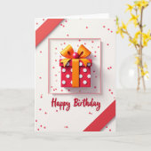 赤いリボンの誕生日お祝いカード カード (黄色い花)