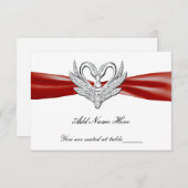 赤いリボンの銀の白鳥 テーブルプレイスカード 招待状 (正面/裏面)