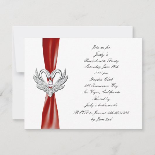 赤いリボンの銀の白鳥 ブライズメイドパーティーの招待状 招待状 (正面)