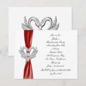 赤いリボンの銀の白鳥 ブライズメイドパーティーの招待状 招待状 (正面/裏面)