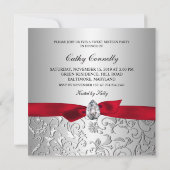 赤いリボンの銀花パターンSweet sixteen 招待状 (裏面)