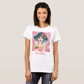 赤いリボンのTシャツを着た女の子 Tシャツ (正面フル)