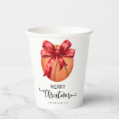 赤いリボンをテーマにしたバスケットボールクリスマス 紙コップ (正面)