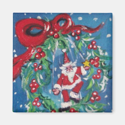 赤いリボンを持つクリスマスナイトクラウン マグネット (正面)