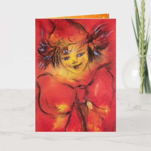 赤いリボンを金ゴールドの輝きに持つピエロ シーズンカード (正面)