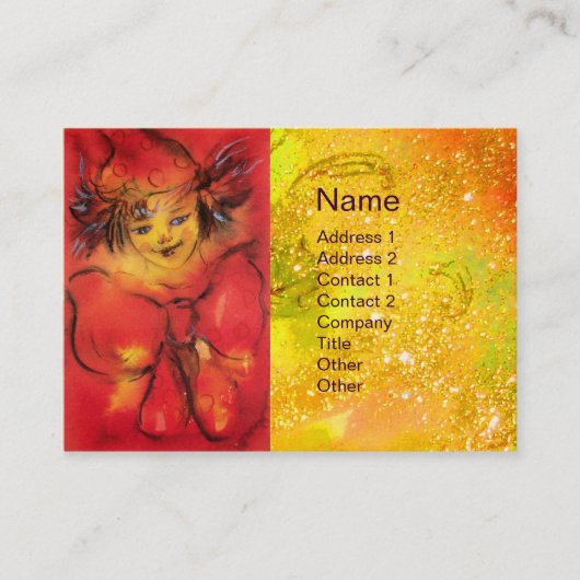 赤いリボンを金ゴールドの輝きに持つピエロ 名刺 (正面)