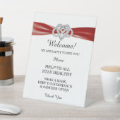 赤いリボンインフィニティ結婚ハートの安全性 台座サイン (インサイチュ)