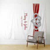 赤いリボンインフィニティ結婚ハートの背景 タペストリー (インサイチュ(横))