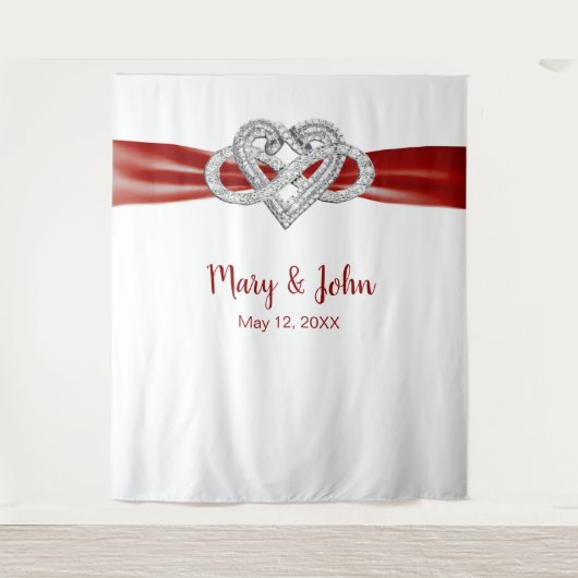 赤いリボンインフィニティ結婚ハートの背景 タペストリー (正面)