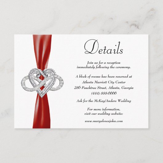 赤いリボンインフィニティ結婚ハートの詳細 エンクロージャーカード (正面)