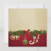 赤いリボンクリスマスオーナメントブライダルシャワー 招待状 (裏面)