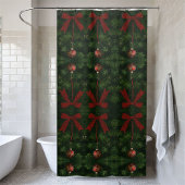 赤いリボンクリスマスシャワーカーテン シャワーカーテン