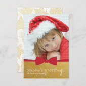 赤いリボンクリスマスホリデーフォトカード 招待状 (正面/裏面)