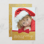 赤いリボンクリスマスホリデーフォトカード 招待状 (正面/裏面)