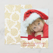 赤いリボンクリスマスホリデーフォトカード 招待状 (正面/裏面)