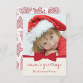 赤いリボンクリスマスホリデーフォトカード 招待状 (正面/裏面)