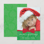 赤いリボンクリスマスホリデーフォトカード 招待状 (正面/裏面)