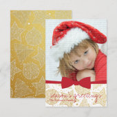 赤いリボンクリスマスホリデーフォトカード 招待状 (正面/裏面)