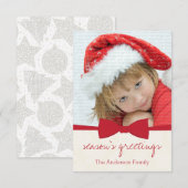 赤いリボンクリスマスホリデーフォトカード 招待状 (正面/裏面)