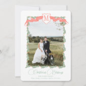 赤いリボンクレスト緑のヴィンテージクリスマスフォト シーズンカード (正面)