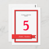 赤いリボンテーブル番号 ポストカード (正面/裏面)