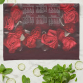 赤いリボンバラ縁ど2023カレンダー キッチンタオル (折り畳み)