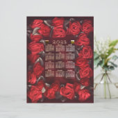 赤いリボンバラ縁ど2023年暦文字サイズ (スタンド正面)