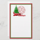 赤いリボンフォトフレーム付きクリスマスツリー 便箋 (正面/裏面)