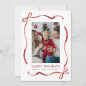 赤いリボンフレームハッピーホリデーズフォト シーズンカード (正面)