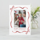赤いリボンフレームハッピーホリデーズフォト シーズンカード (スタンド正面)