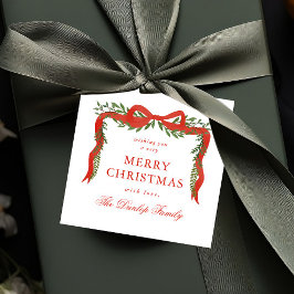 赤いリボンボウ緑のクリスマスギフトタグ フェイバータグ