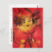 赤いリボン付きピエロ ポストカード (正面/裏面)