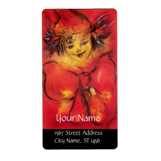 赤いリボン付きピエロ ラベル (正面)